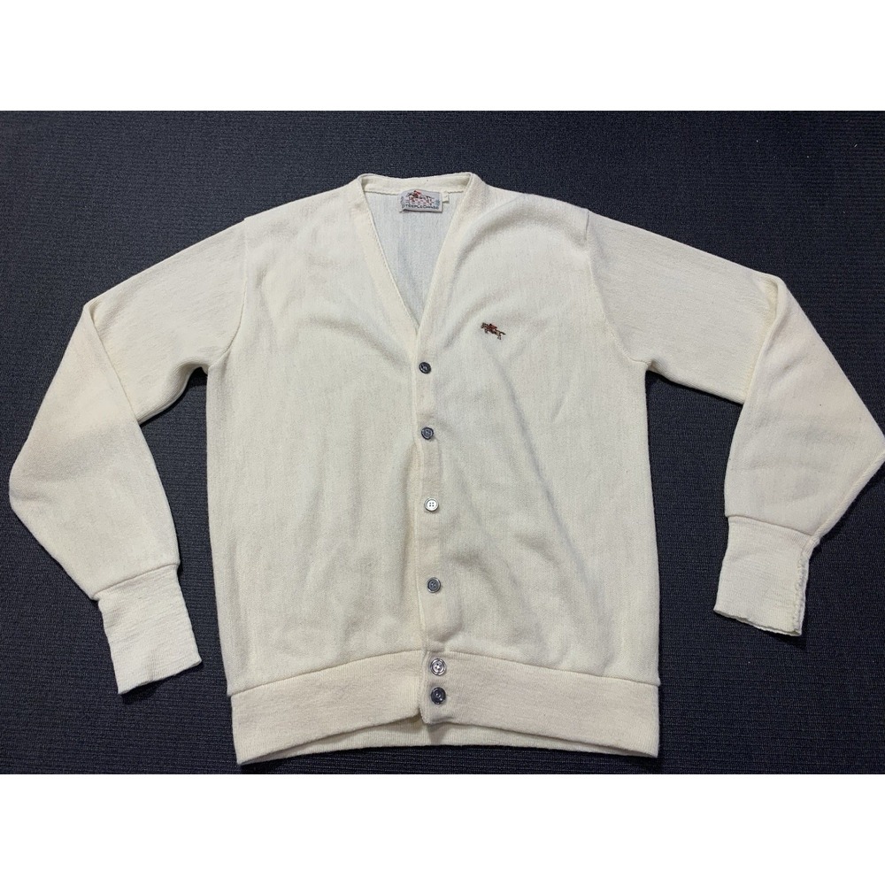 Vintage 80's Steeplechase Cardigan Button Up Cream Sweater‎ Men's Size Large